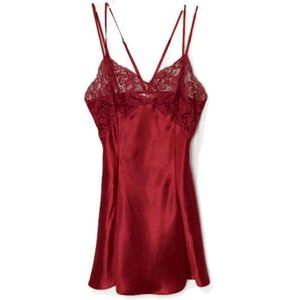 VICTORIA'S SECRET Red SATIN LACE Silky Nighty SM